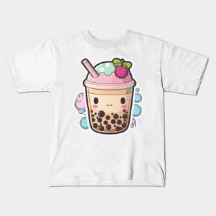 Cute Bubble Tea Cartoon Anime Boba Drawing Kids T-Shirt